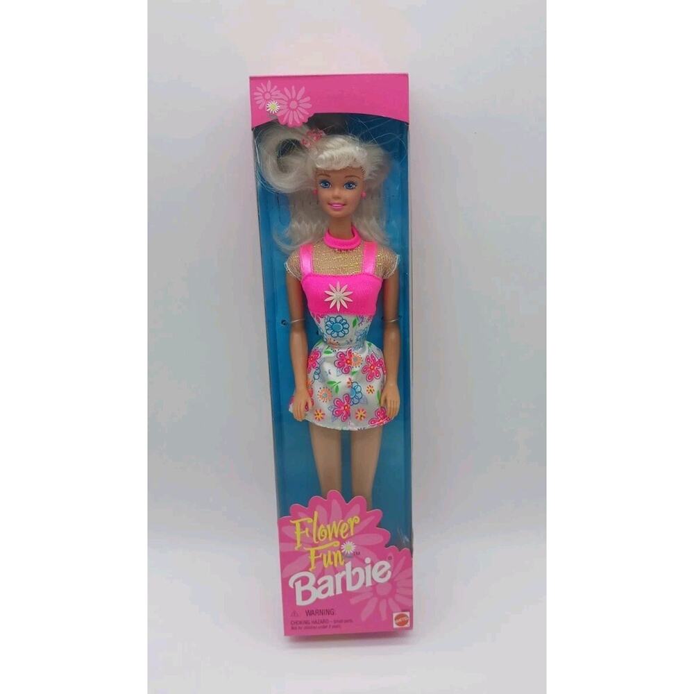 1996 Flower Fun Barbie 16063 Mattel Pink Dress Blonde Doll B